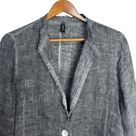 Venti6 Blazer Womens Large Gray Linen Jacket Frayed Hem Sequin Star Elbow Patch - Picture 2 of 9